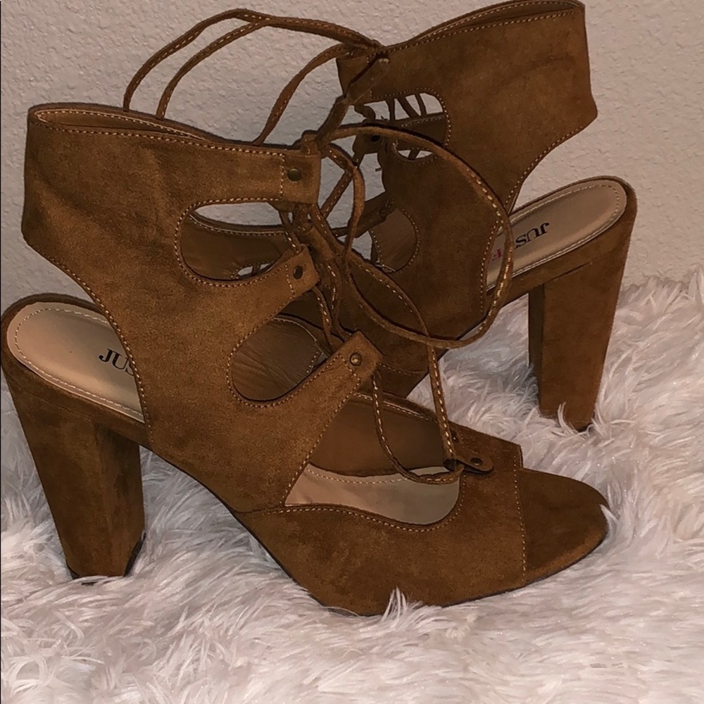 Brown JustFab Lace-Up Heels